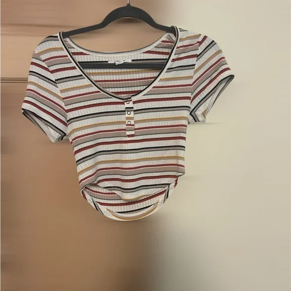 O'Neill White and Brown Cropped Fitted T-Shirt - Picture 1 of 3